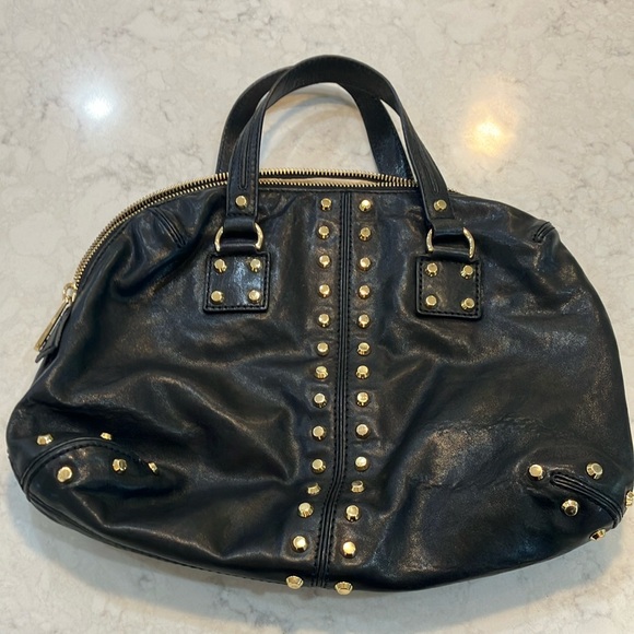 Beautiful Michael Kors Black Leather & Gold Studded Satchel Bag w/ Dustbag- EUC - Picture 2 of 12